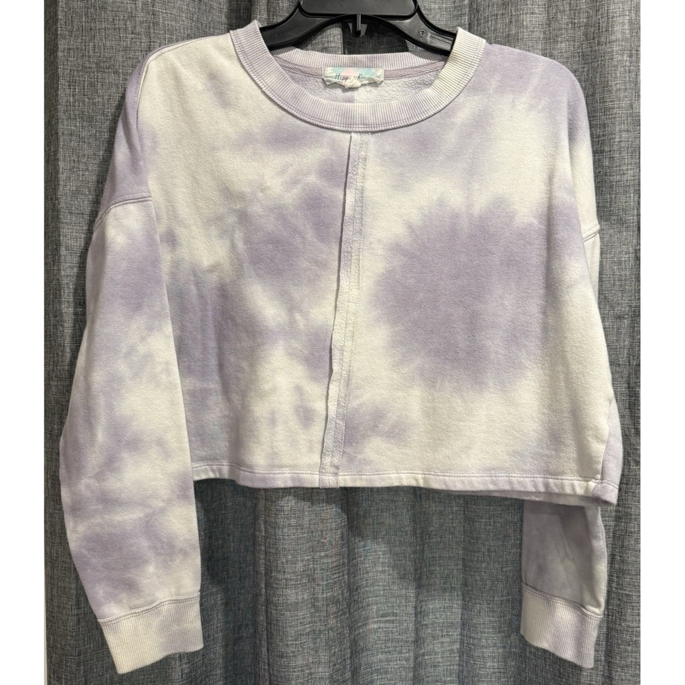 Hippie Rose Women's Cropped Crewneck Sweatshirt Size Small Lilac Tie Dye